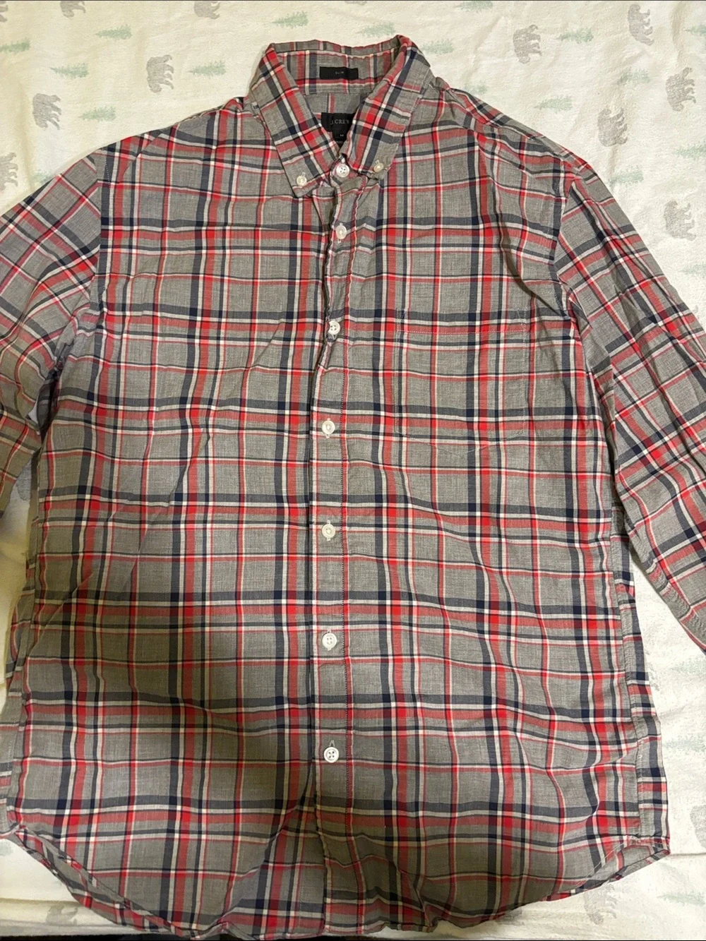 J. Crew Men's Slim Button-Down Plaid Shirt in Red and Navy
